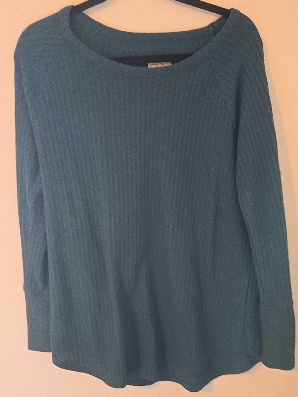 Relaxed Waffle Knit Scoop-Neck Sweater in Teal